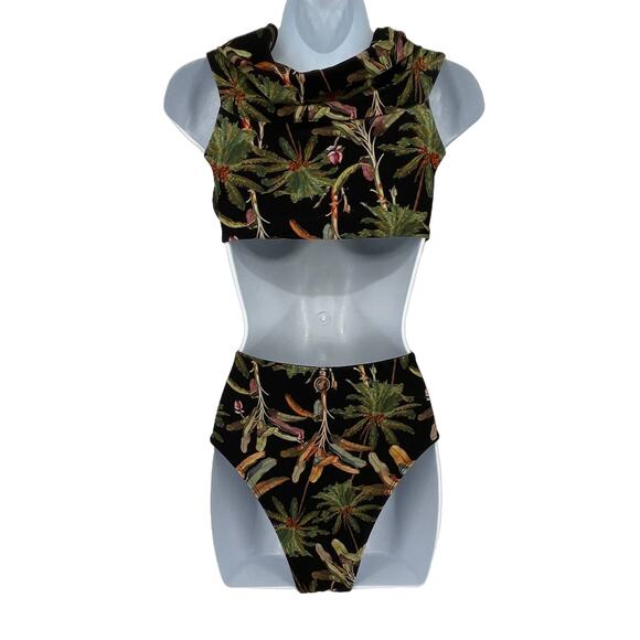 Swimsuit Agua One Piece Monoki in Black with Tropical Floral Print Size P/S - Picture 4 of 11